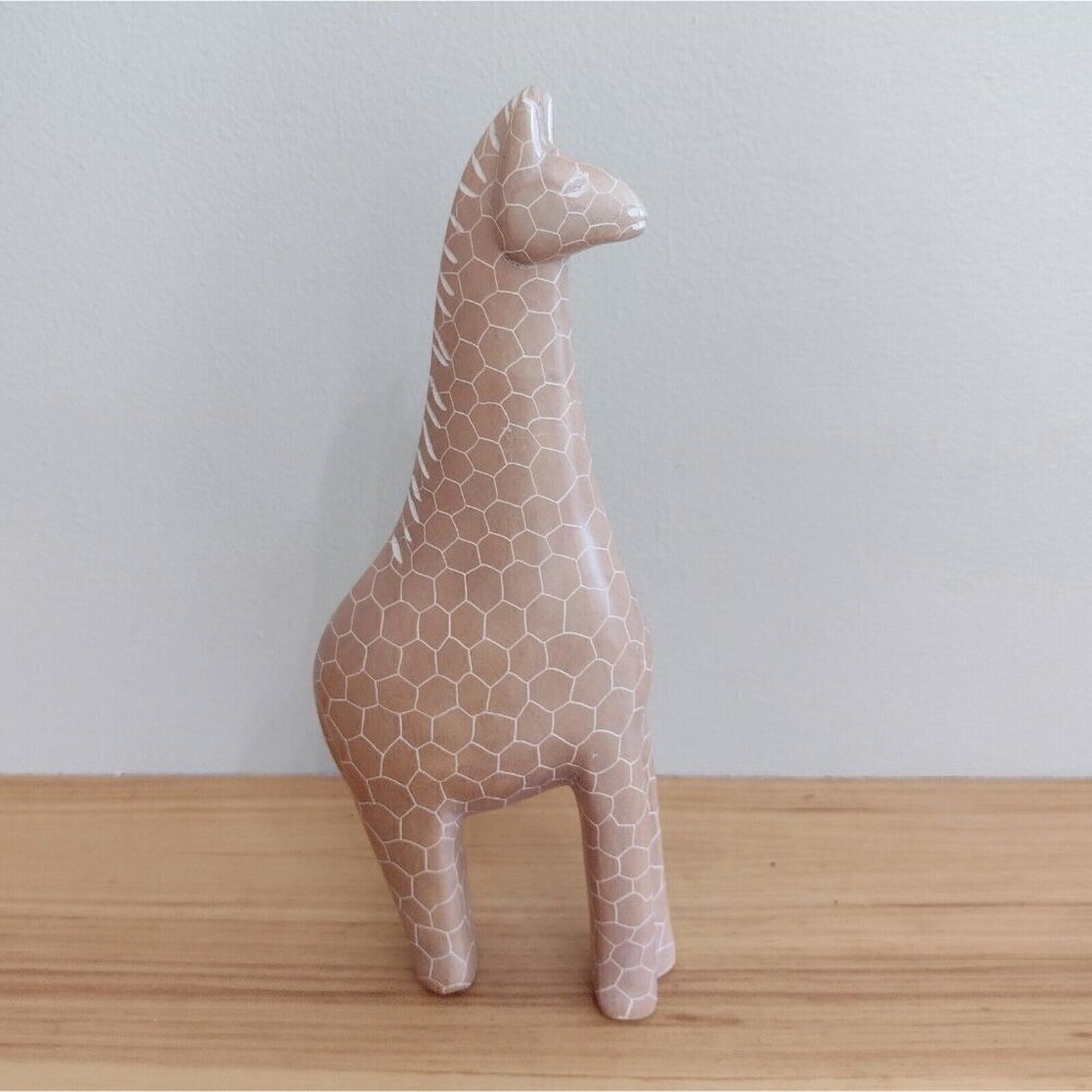 Vintage Carved Soapstone Giraffe Statue Figurine 9" Signed African Safari